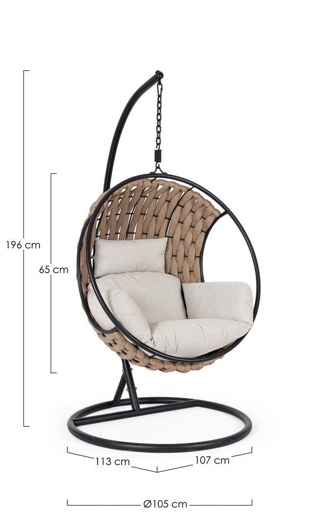 Hängesessel M-K Galapagos Sand mit wetterfestem Stahlgestell und komfortablen Polstern für den Outdoor-Bereich