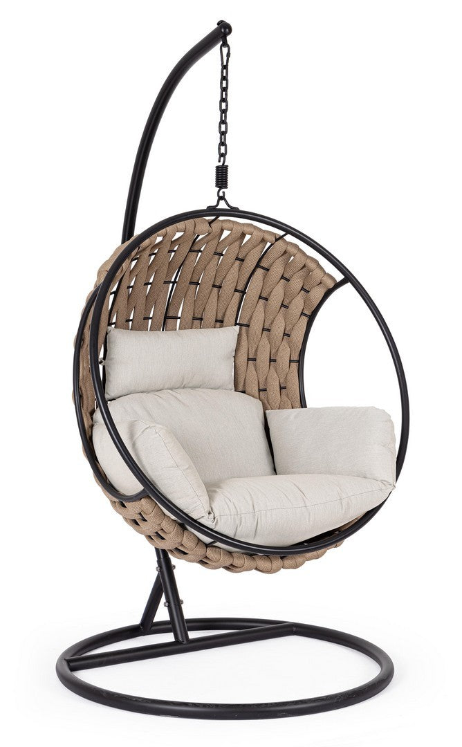 Hängesessel M-K Galapagos Sand mit wetterfestem Stahlgestell und komfortablen Polstern für den Outdoor-Bereich