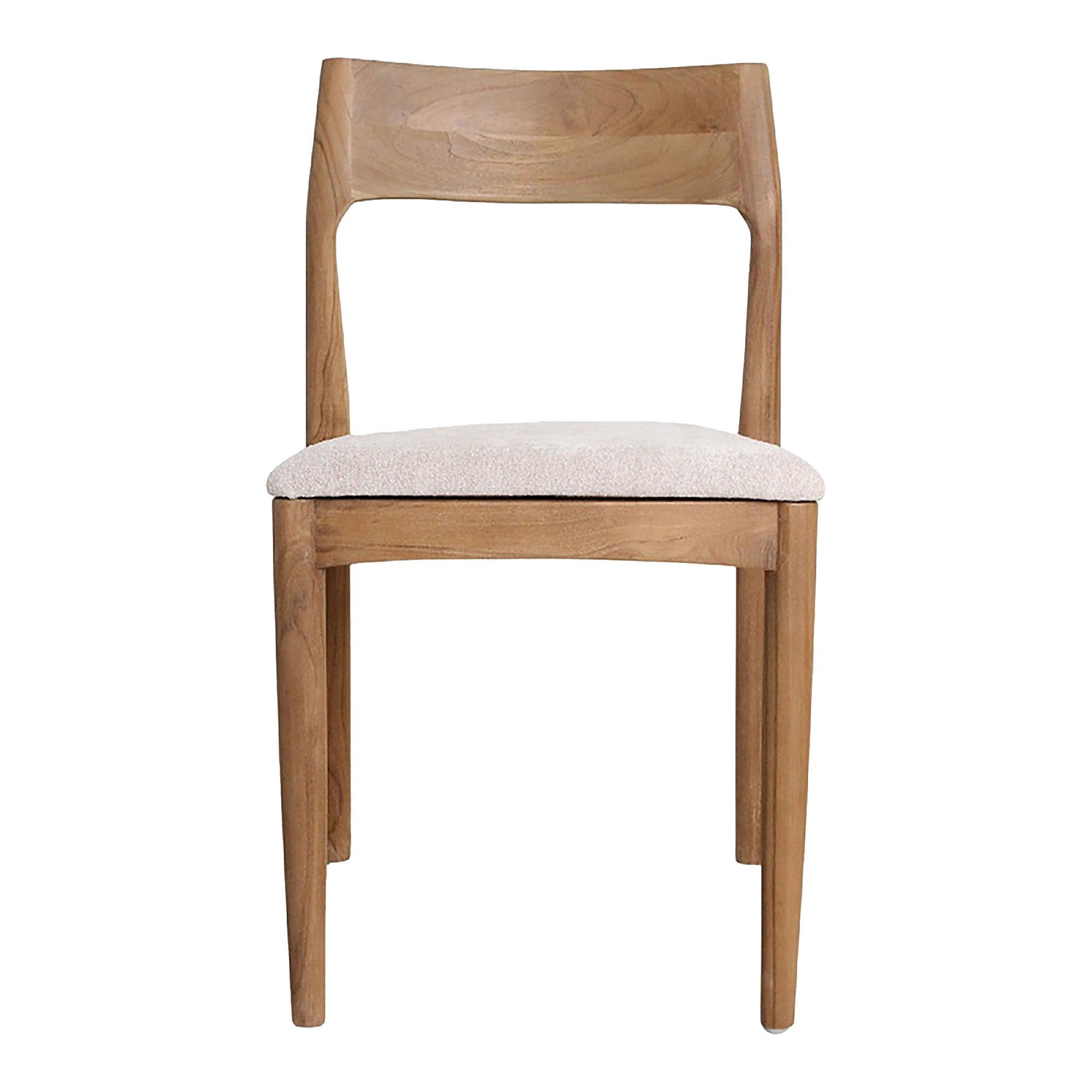 Esszimmerstuhl Maren Polster Cream aus Teakholz mit hellem Stoffpolster – Frontansicht