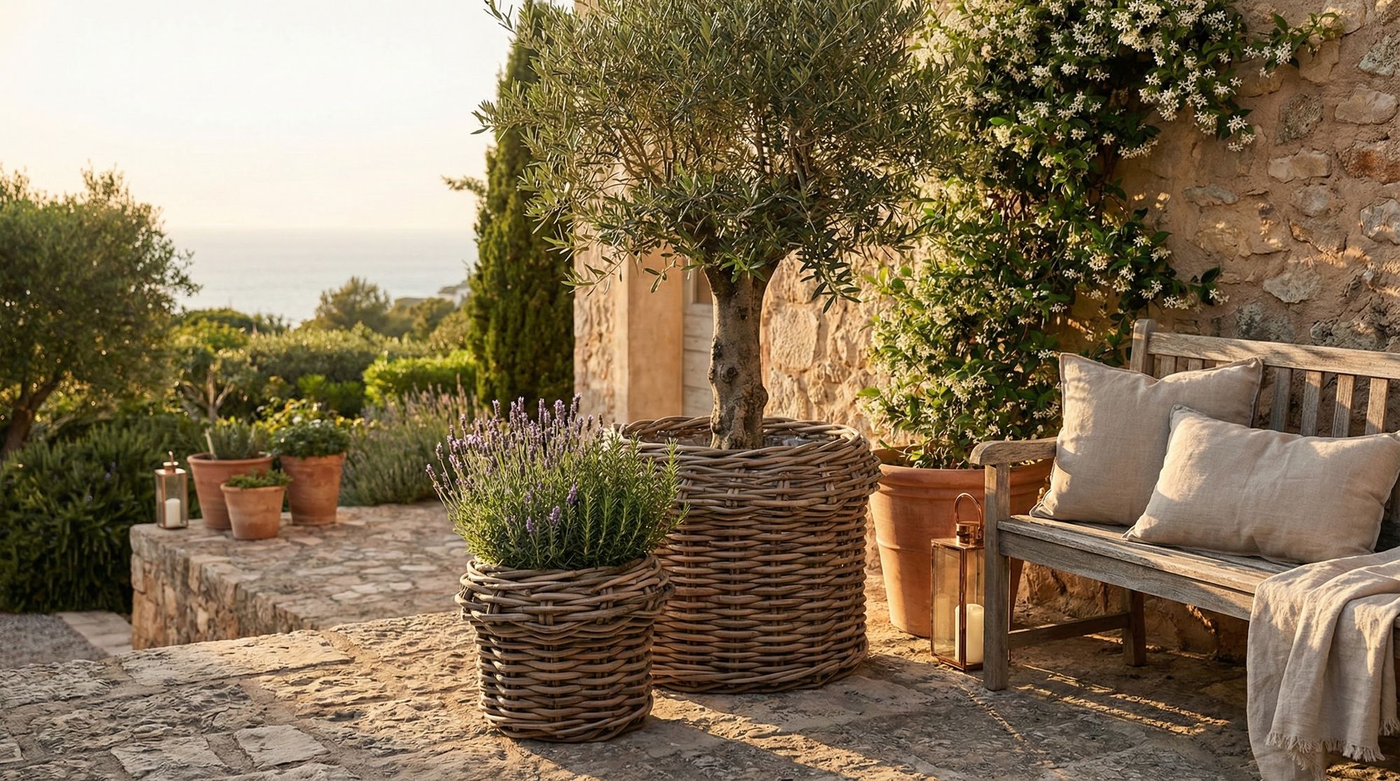 Gommaire Pflanzkorb Hendrik aus Rattan in den Größen Small und Large für Outdoor | bei STUFF Shop kaufen