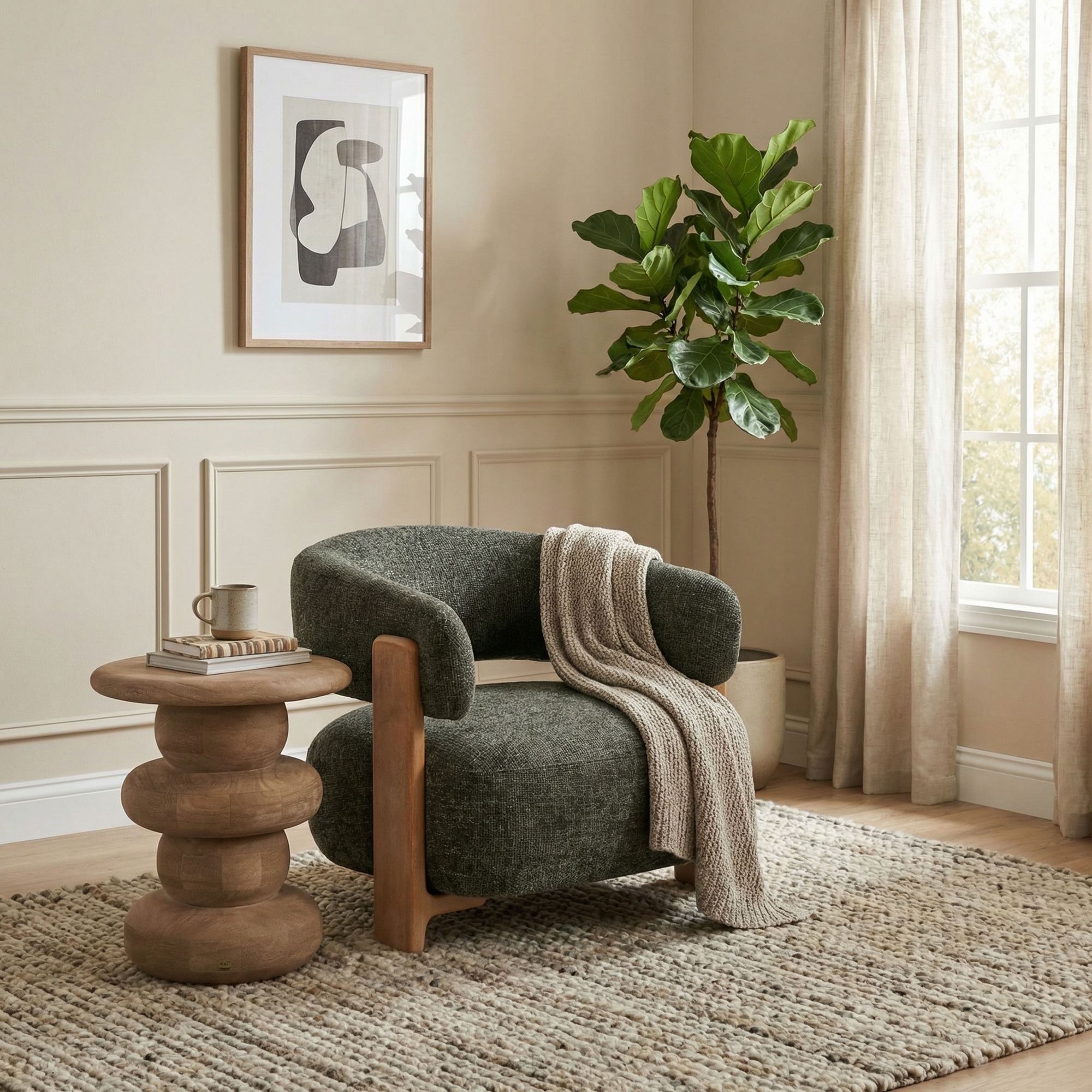 Design Sessel Mire in Green mit geschwungener Rückenlehne und Holzgestell | PTMD bei STUFF Shop kaufen