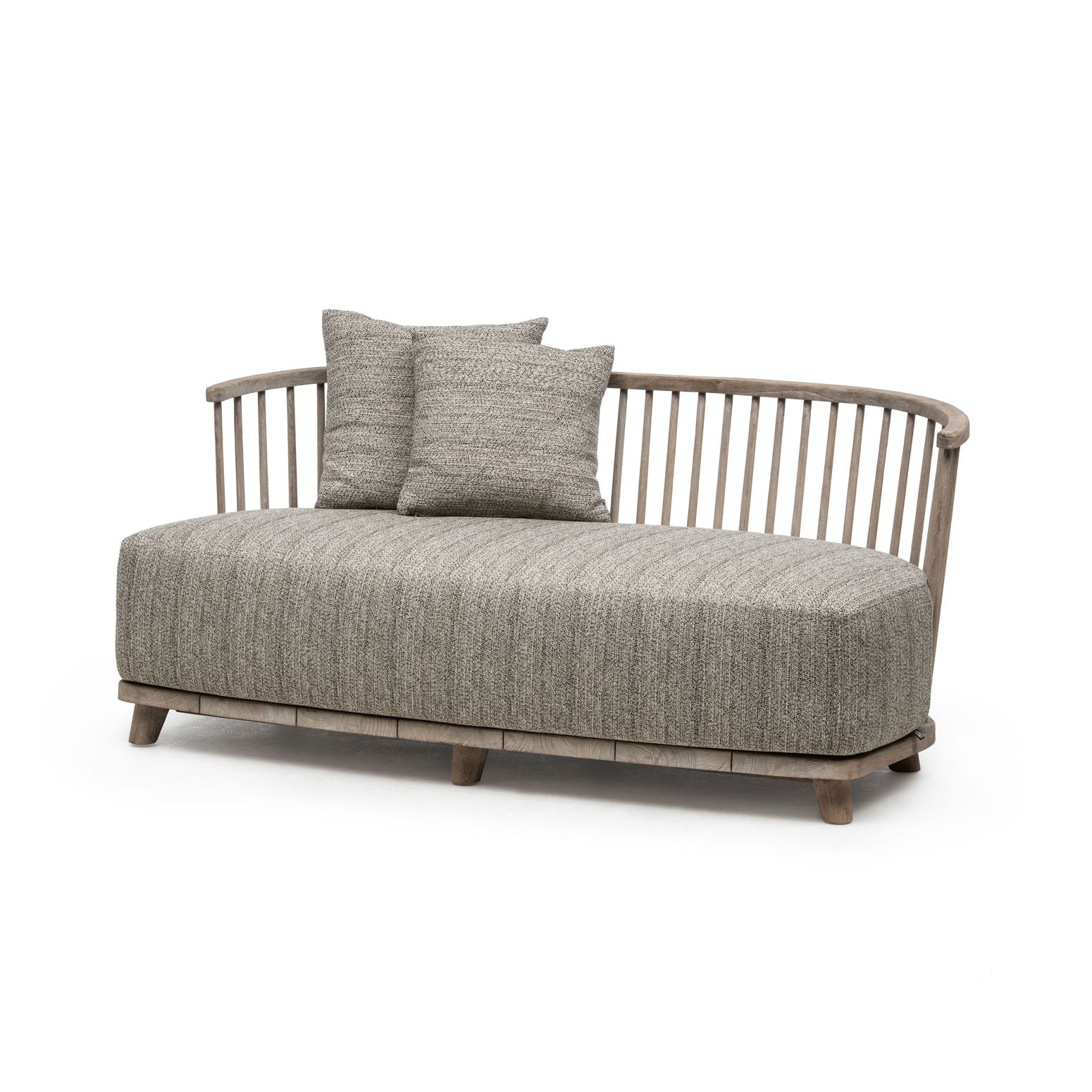 Outdoor-Sofa Carol aus Teakholz Natural Grey mit Polstern in Knelout, Knelout Deluxe, Ktextout oder Ktextout Deluxe – Gommaire Design bei STUFF Shop
