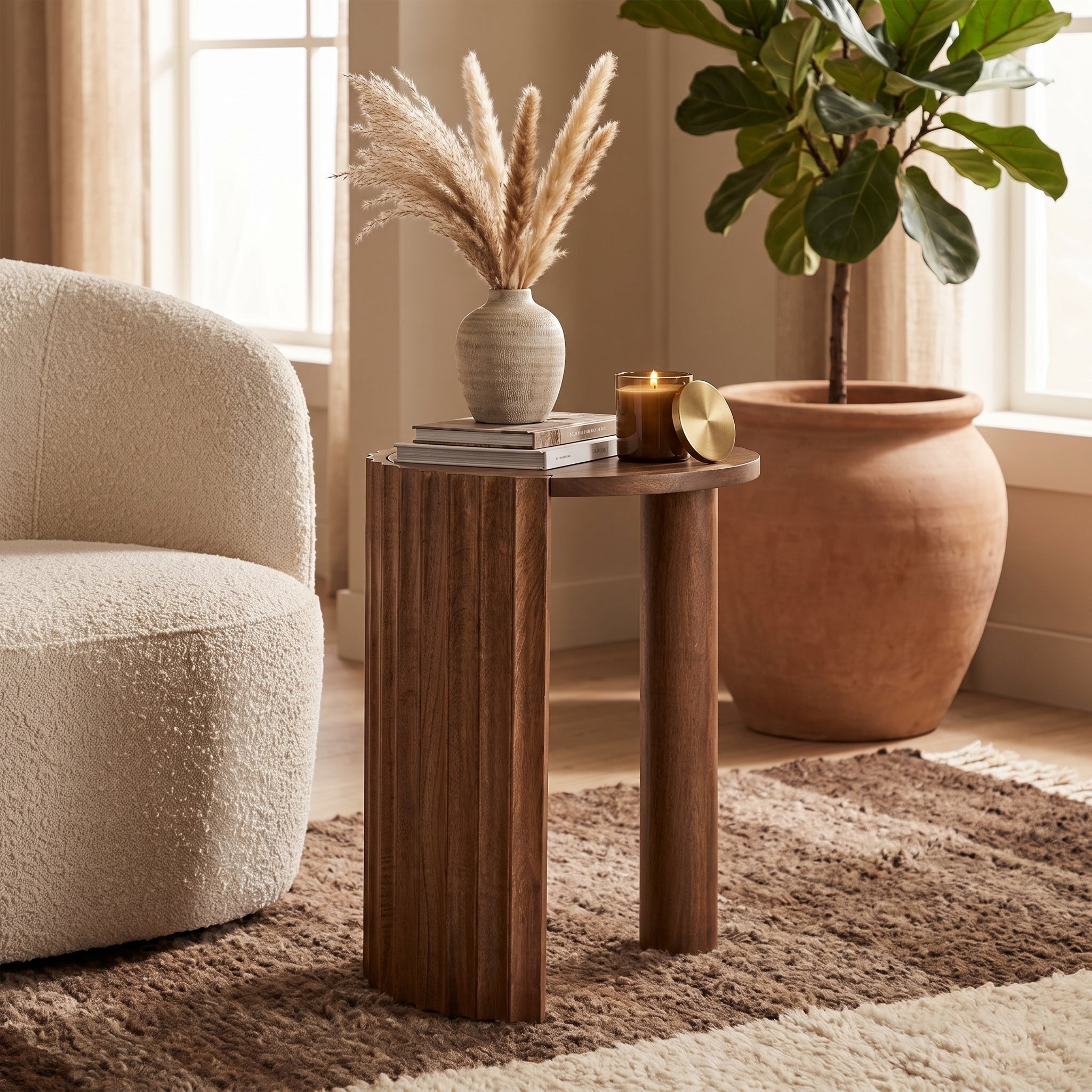 Beistelltisch Orissa Naturfarbe von Bizzotto – Mangoholz Ø 50 cm neben dem Sofa, STUFF Shop