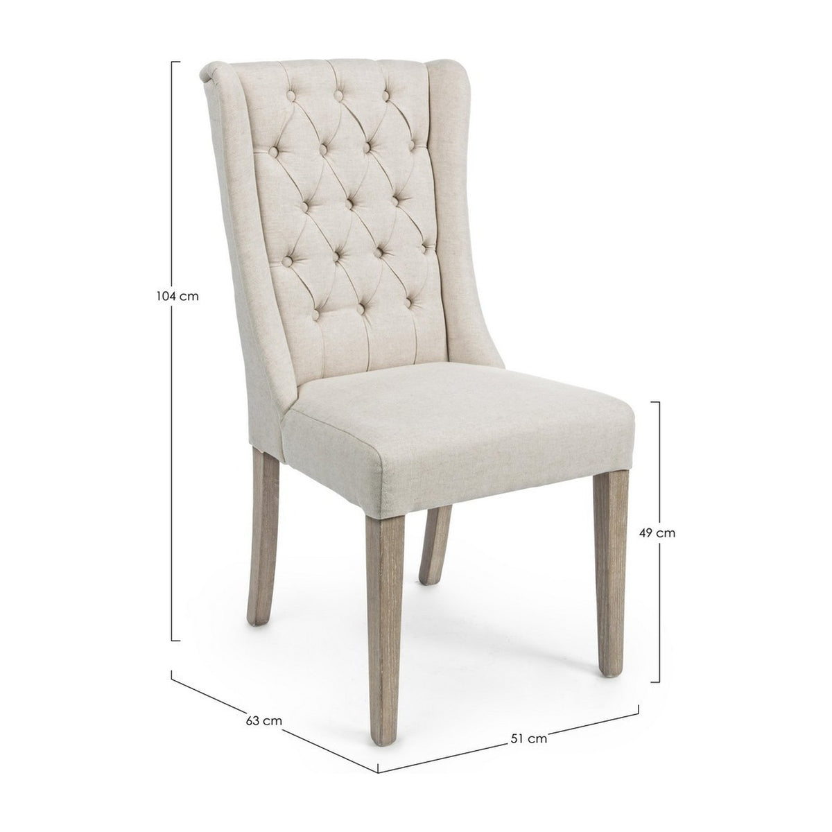 Maßzeichnung Polsterstuhl Columbia Beige von Bizzotto