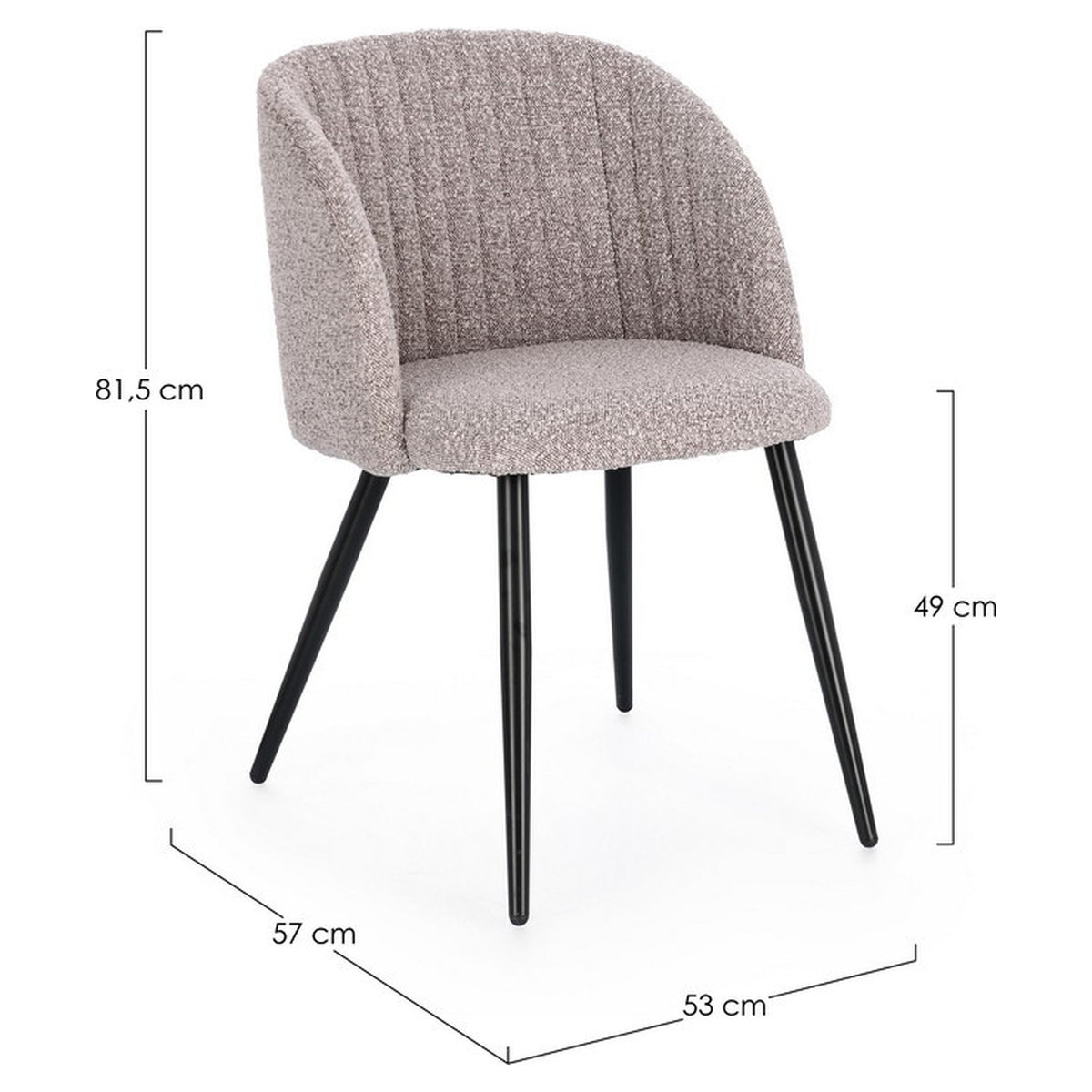 Maßzeichnung Stuhl Queen Bouclé Nerz von Bizzotto, B 53 × T 57 × H 81,5 cm