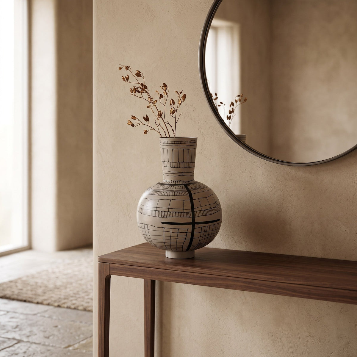 Trichtervase Siva Beige 43 cm von Bizzotto im Wohnraum