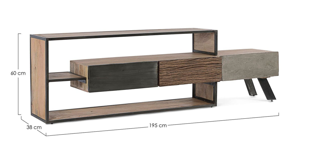 TV-Schrank Manchester 195 cm von Bizzotto, Maßzeichnung B 195 × T 38 × H 60 cm