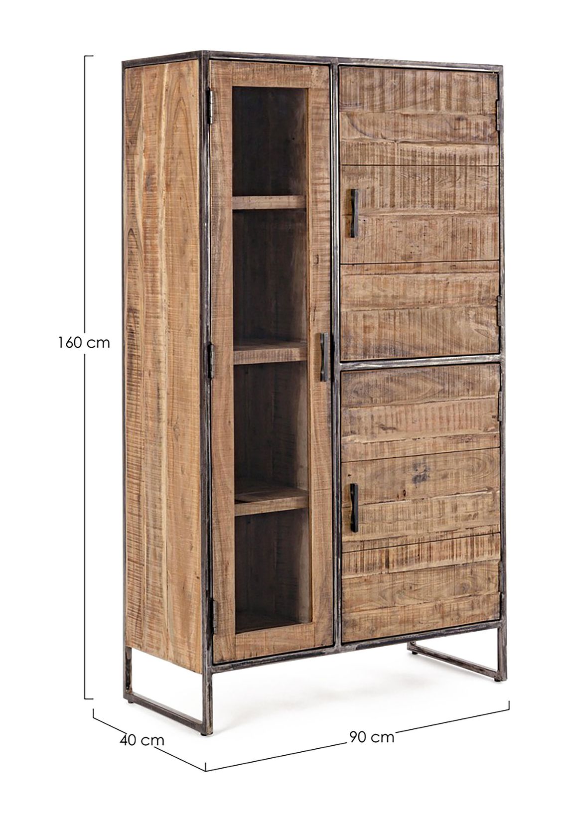 Vitrinenschrank Elmer von Bizzotto, Maßzeichnung B 90 × T 40 × H 160 cm
