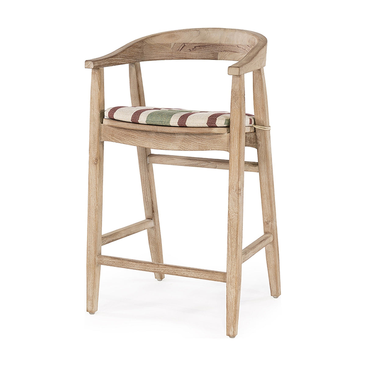 Barstuhl Faye Teak Natural Grey von Gommaire, mit Sitzkissen im Gommaire-Standardstoff