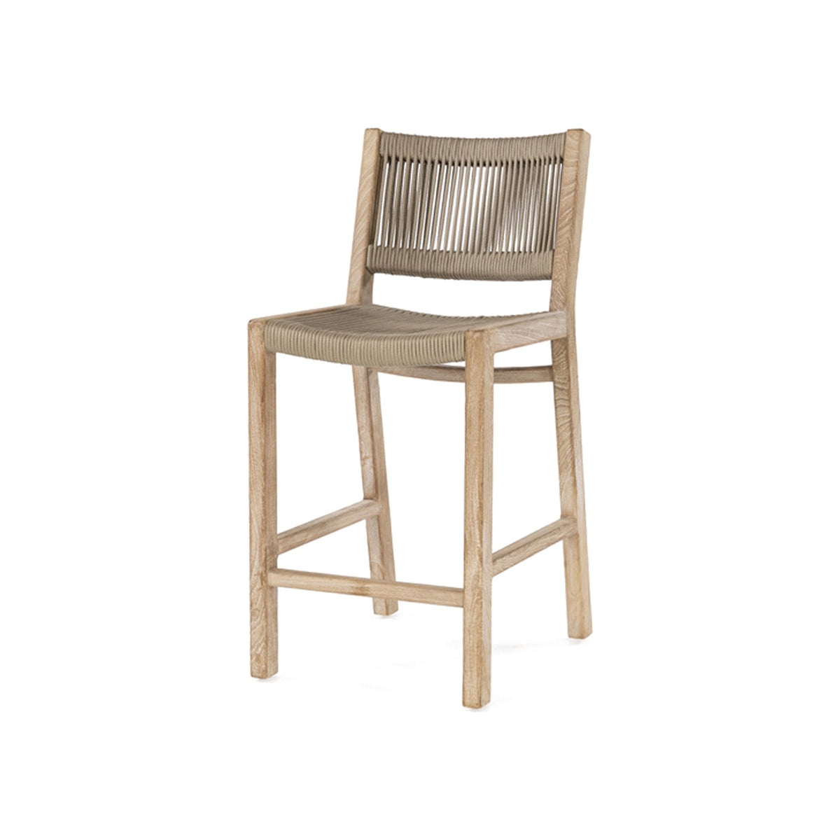Barstuhl Mario Teak Natural Grey von Gommaire, Teak Natural Grey und Seilgeflecht, B 45 × T 56 × H 97 cm, Freisteller