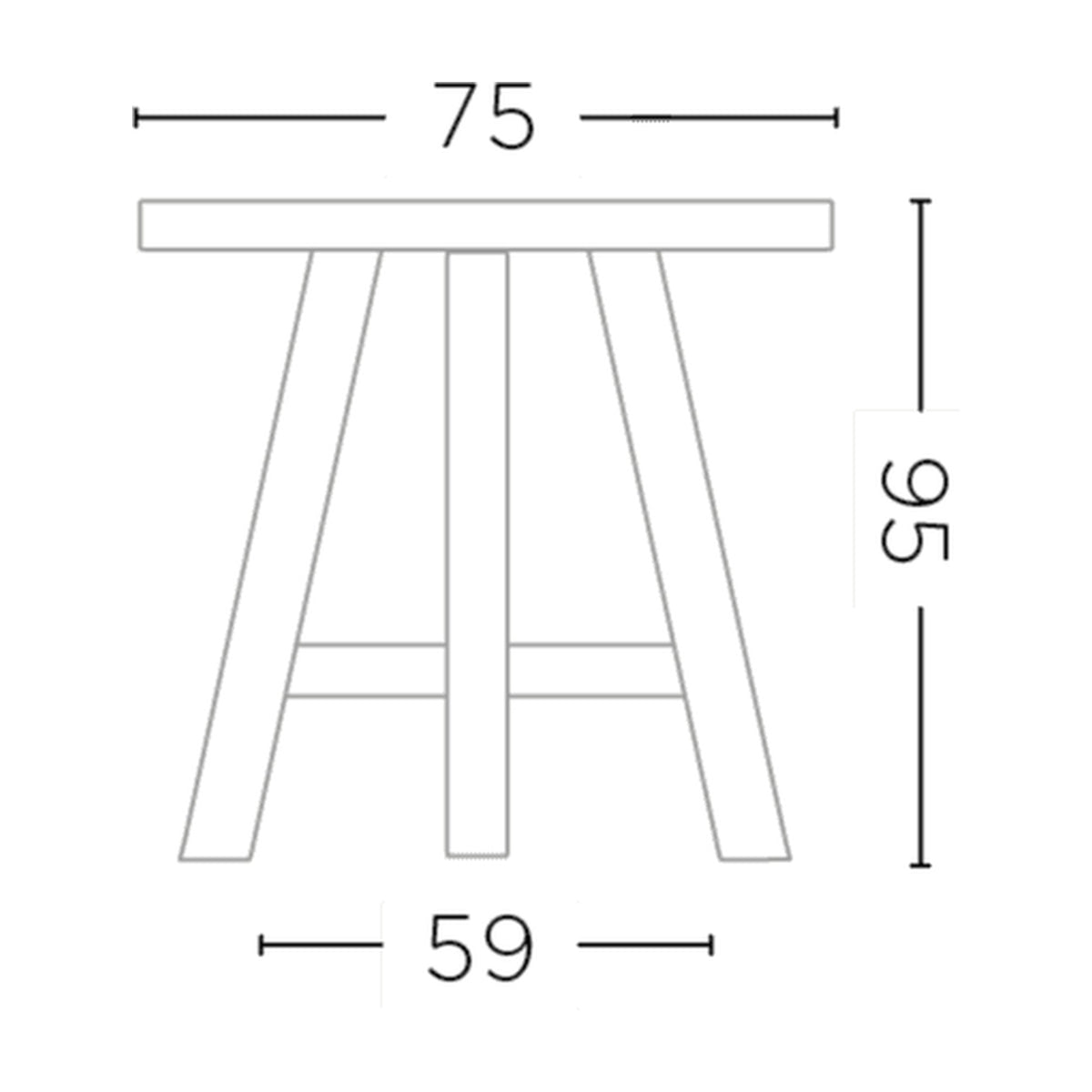 Maßzeichnung Bartisch Faye rund Teak Natural Grey Ø 75 cm von Gommaire, Ø75 × H 95 cm