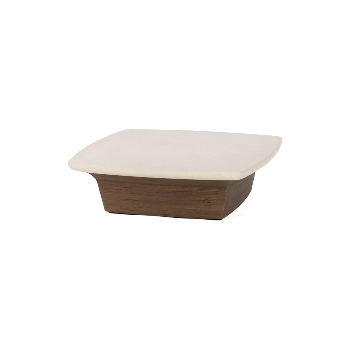 Couchtisch Boa Teak Emas Brown mit Betonplatte Small von Gommaire, Teak Emas Brown und Beton, 75 × 75 × H 22 cm, Freisteller
