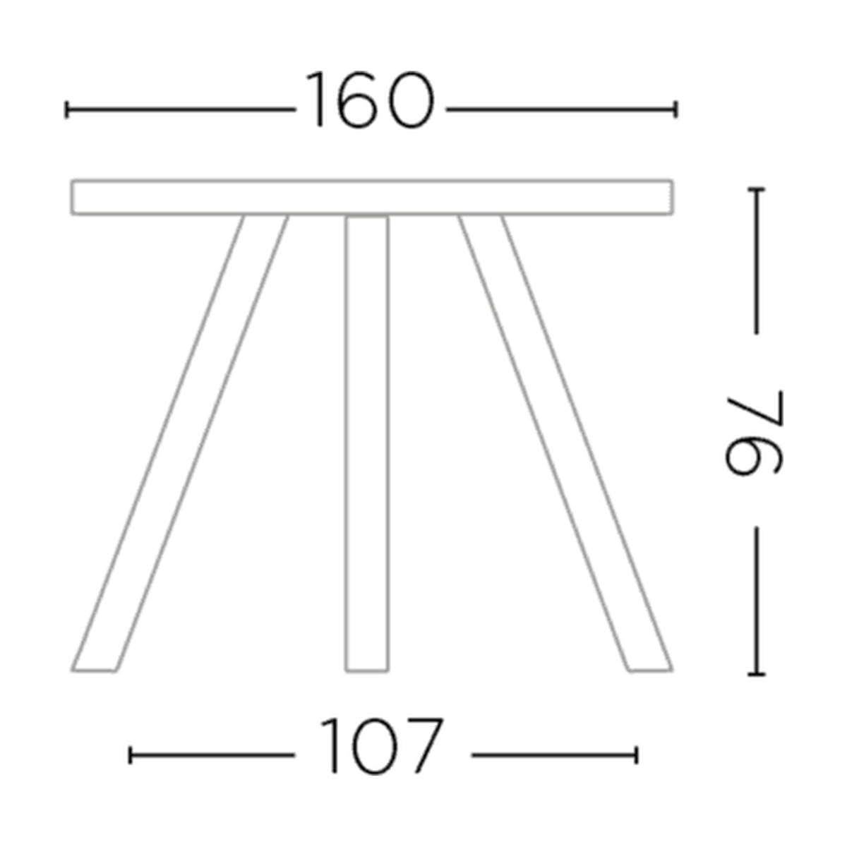 Maßzeichnung Esstisch Day rund Eiche Large von Gommaire, Ø160 × H 76 cm