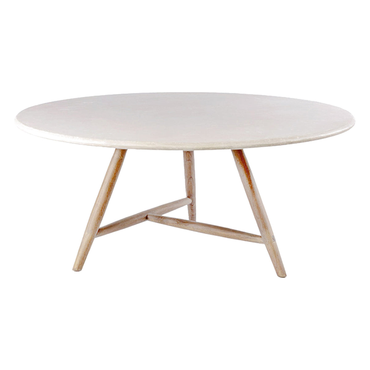 Esstisch Faye rund Beton Teak Natural Grey XL Low von Gommaire, Beton und Teak Natural Grey, Ø 170 × H 69 cm, Freisteller