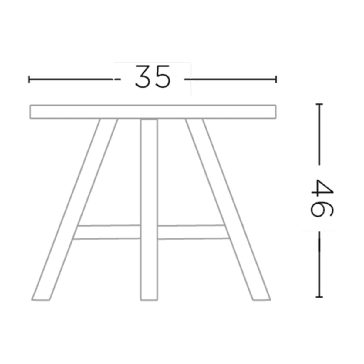 Maßzeichnung Hocker Asti Teak Natural Grey von Gommaire, Ø35 × H 46 cm
