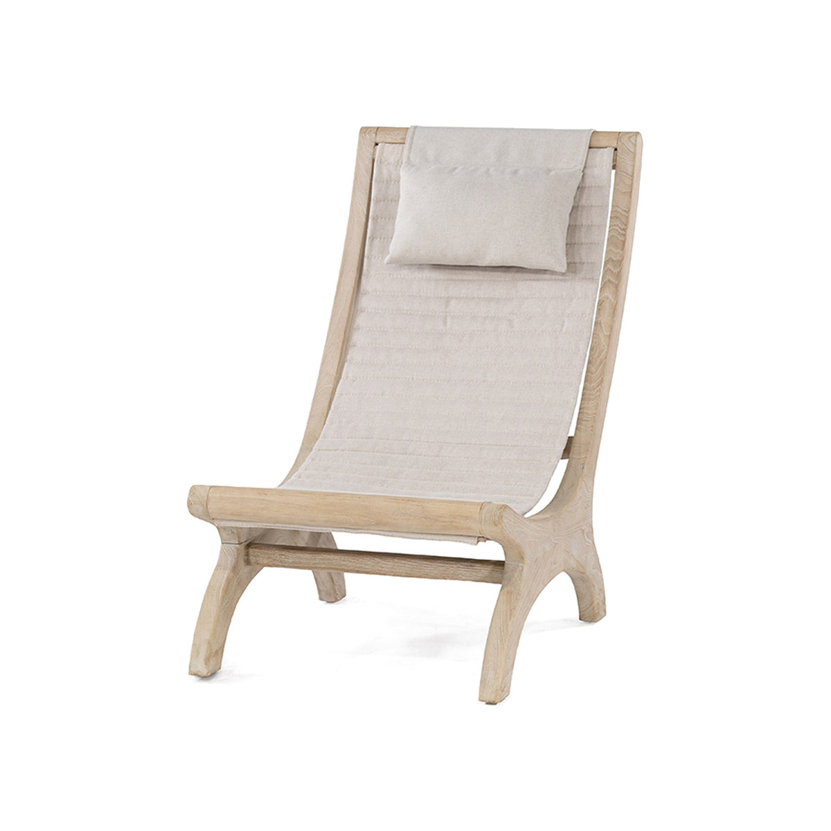 Loungesessel Beacher Sachin Teak Natural Grey Brushed Oak von Gommaire, Teak Natural Grey, Bespannung Sunbrella Brushed Oak, B 60 × T 97 × H 97,5 cm, Freisteller