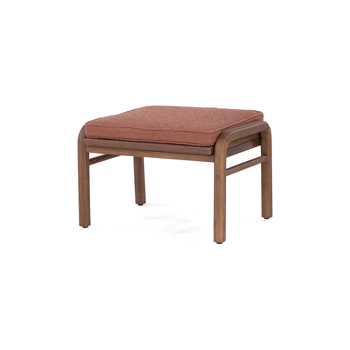 Ottomane Imen Teak Emas Brown PE Rattan von Gommaire mit Kissenset, Teak Emas Brown und PE-Rattan Blend, B 62 × T 48 × H 40 cm, Freisteller mit Polster im Beispielstoff