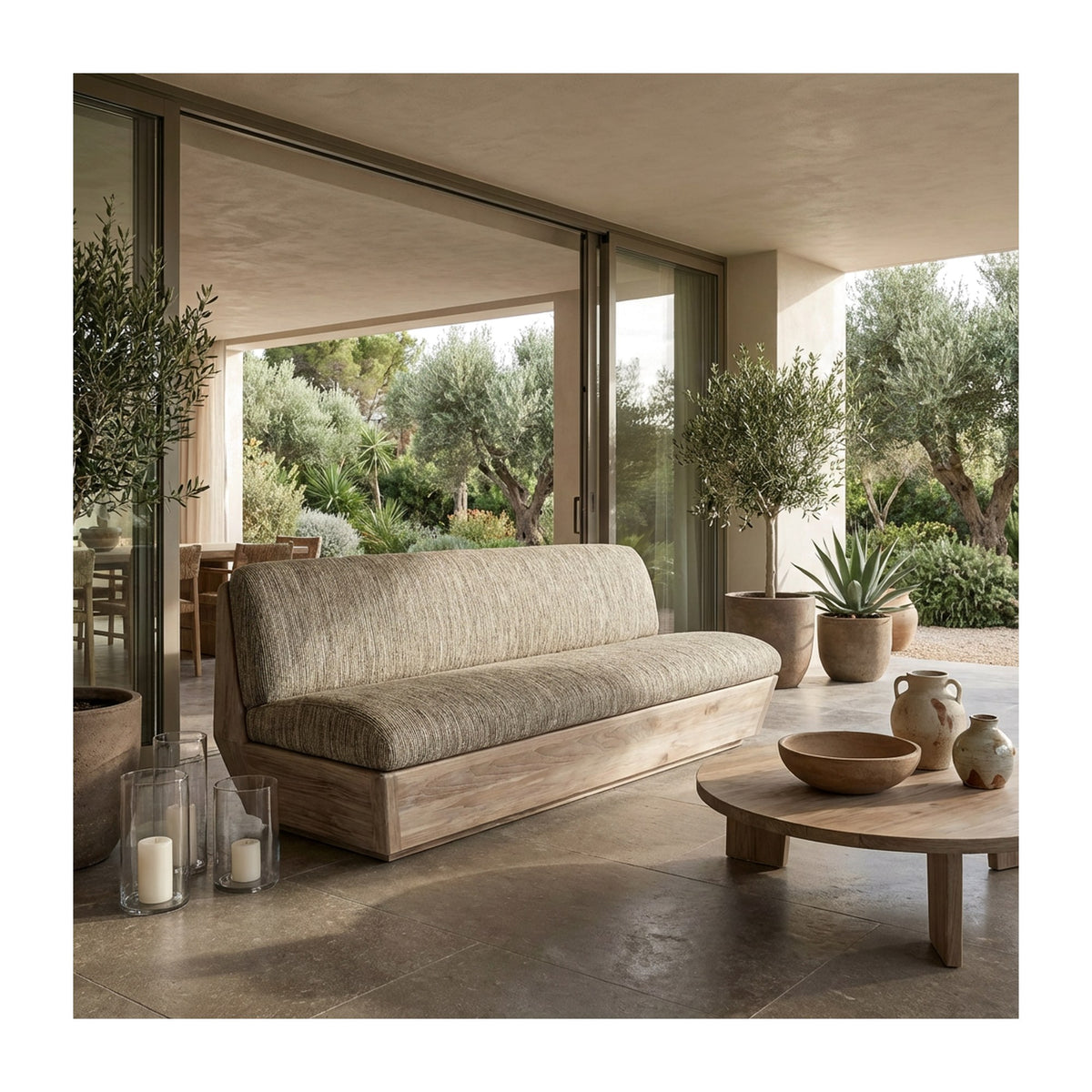 Passendes Möbel Sofa Jules Teak Natural Grey von Gommaire, B 200 × T 90 × H 80 cm, Hülle nicht abgebildet