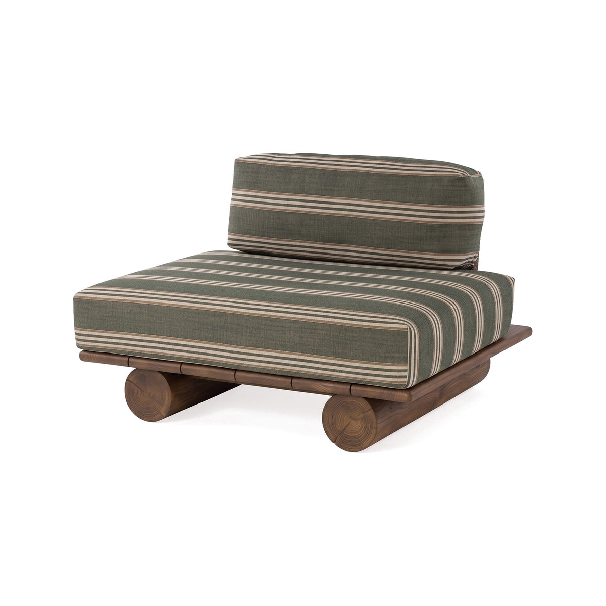 Sessel Edge Teak Emas Brown von Gommaire mit Kissenset, Teak Emas Brown und PE-Rattan Antique Weed, B 115 × T 98 × H 72 cm, Freisteller mit Kissen im Beispielstoff