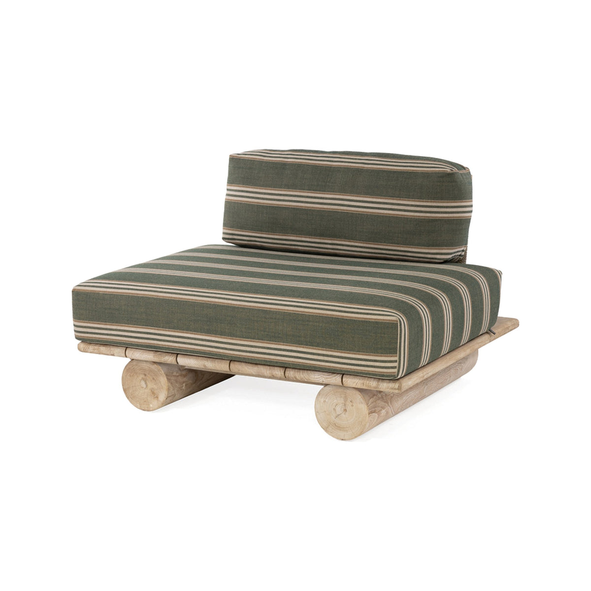 Sessel Edge Teak Natural Grey von Gommaire mit Kissenset, Teak Natural Grey und PE-Rattan Antique Weed, B 115 × T 98 × H 72 cm, Freisteller mit Kissen im Beispielstoff