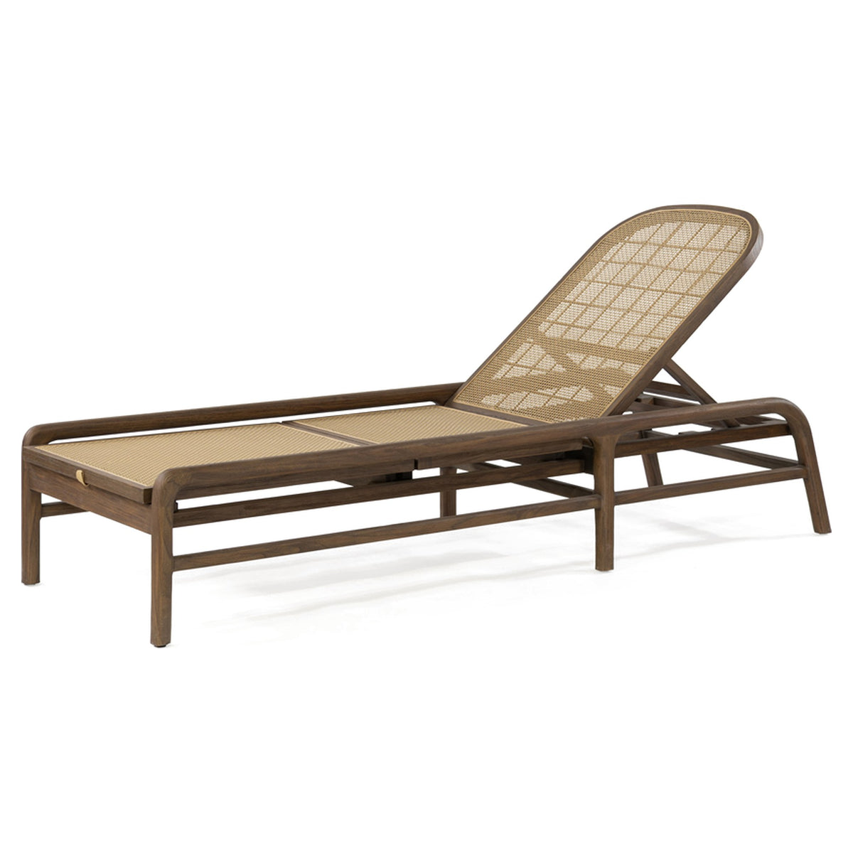 Sonnenliege Imen Teak Emas Brown PE Rattan von Gommaire, Teak Emas Brown und PE-Rattan Blend, L 215 × B 75 × H 40 cm, Freisteller ohne Polster