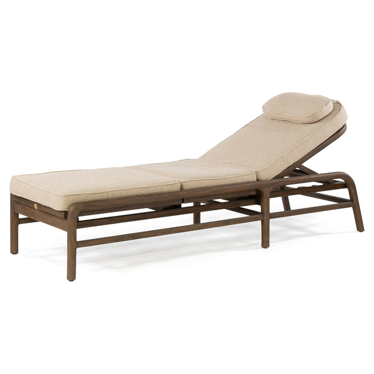 Sonnenliege Imen Teak Emas Brown PE Rattan von Gommaire mit Kissenset, Teak Emas Brown und PE-Rattan Blend, L 215 × B 75 × H 40 cm, Freisteller mit Polster im Beispielstoff