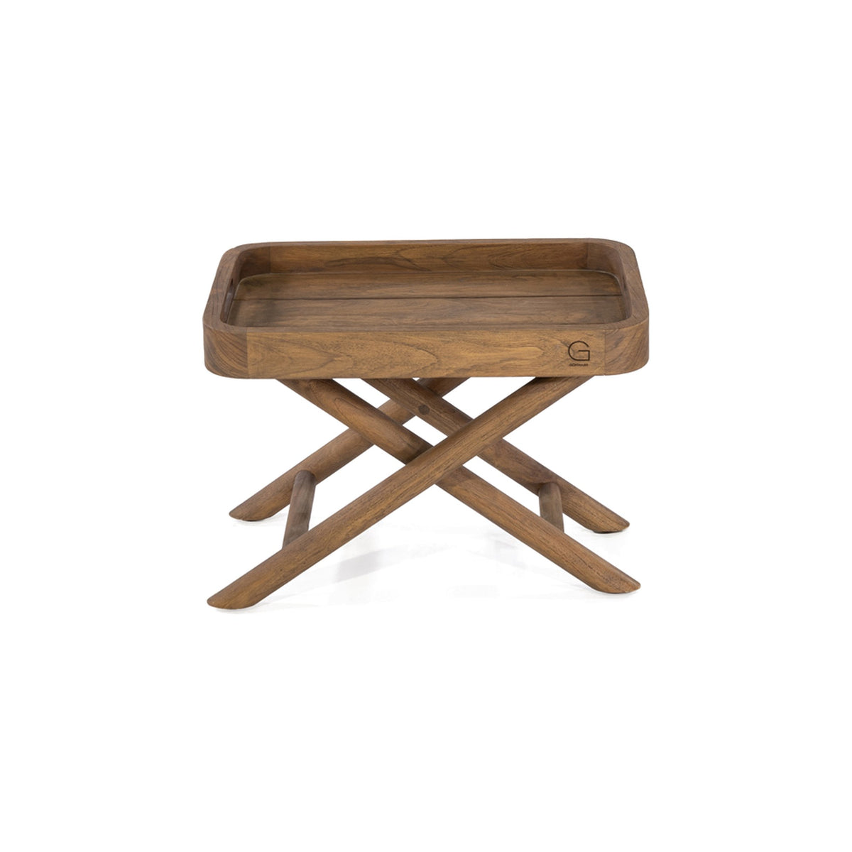Tabletttisch James Teak Emas Brown Small von Gommaire, Teak Emas Brown, 55 × 35 × H 40 cm, Freisteller