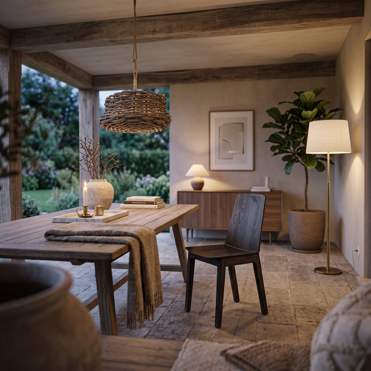 Hängekorb Luca von Gommaire, CL Rattan, Ø 60 × H 30 cm – Interiorbild