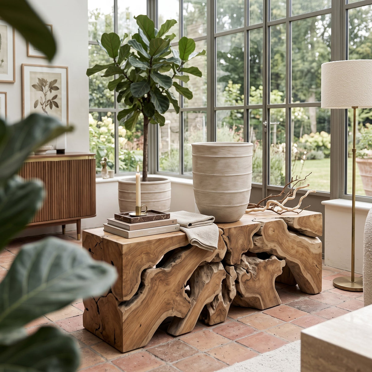 Vase Simon Terracotta Elfenbein Large von Gommaire, Terracotta Elfenbein, Ø 33,5 × H 45 cm – Interiorbild