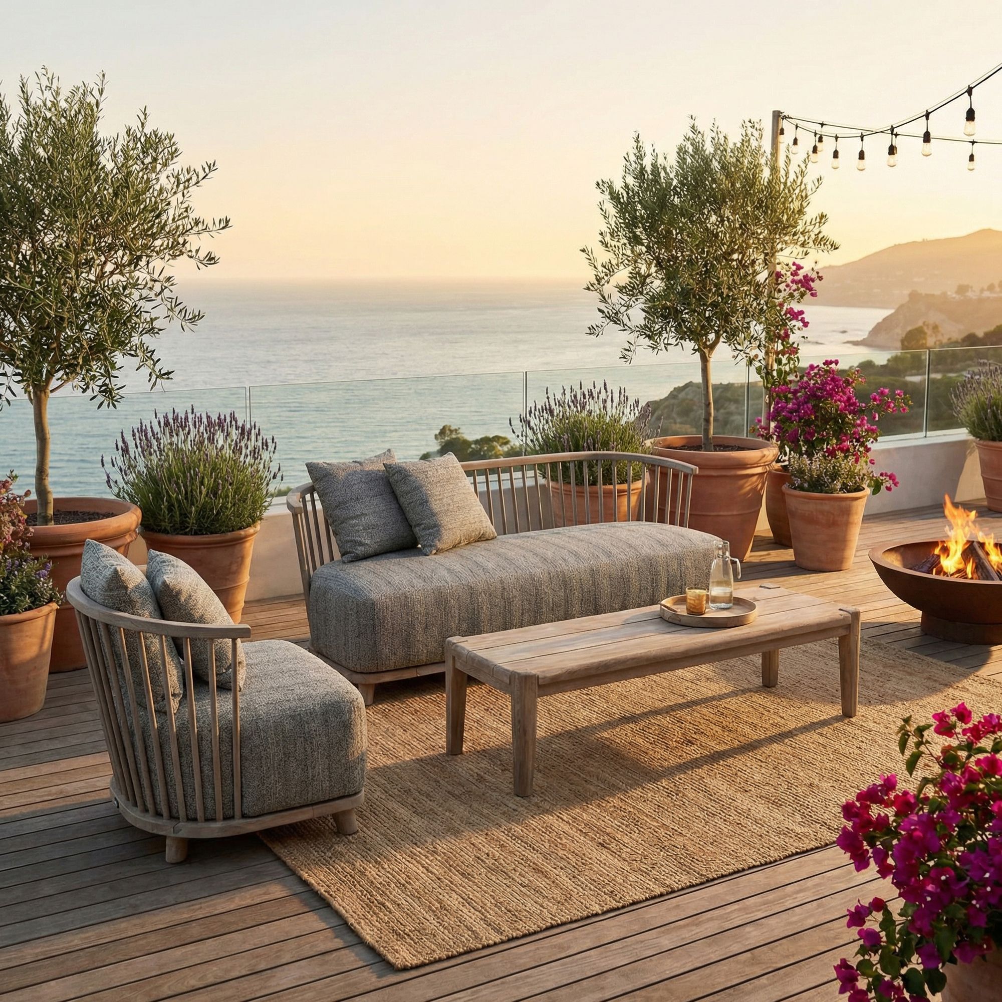 Outdoor-Sofa Carol aus Teakholz Natural Grey mit Polstern in Knelout, Knelout Deluxe, Ktextout oder Ktextout Deluxe | Gommaire Design bei STUFF Shop