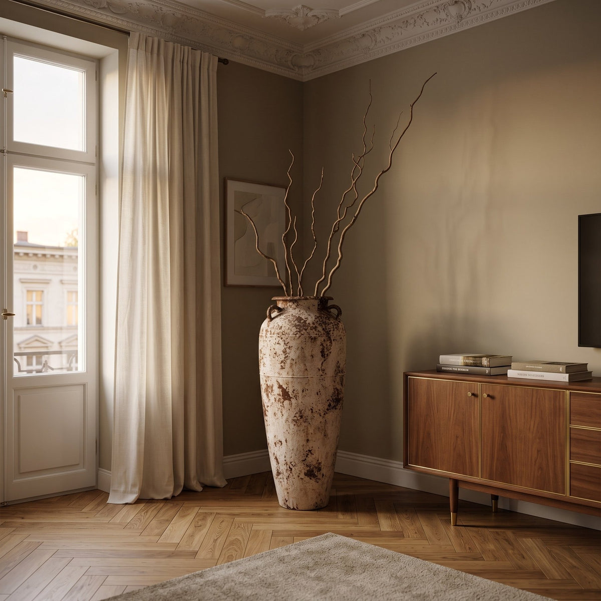 Bodenvase Robena Creme antik 90 cm im Raum