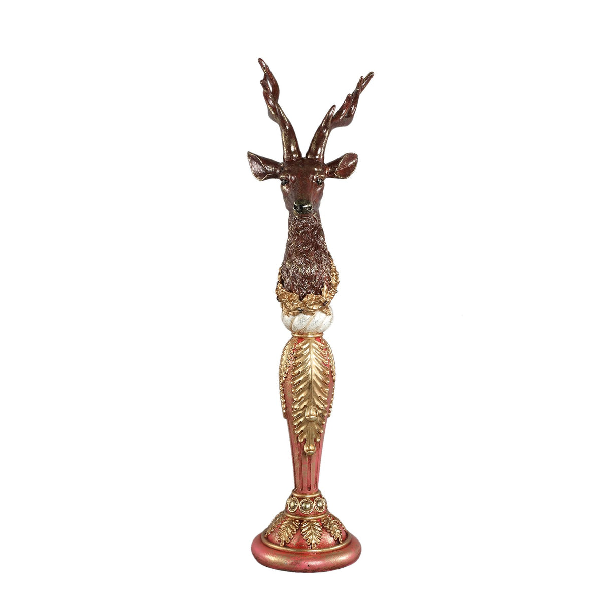 Dekofigur Blitzen Hirschbüste auf Säule Rosé, 100 cm, Freisteller