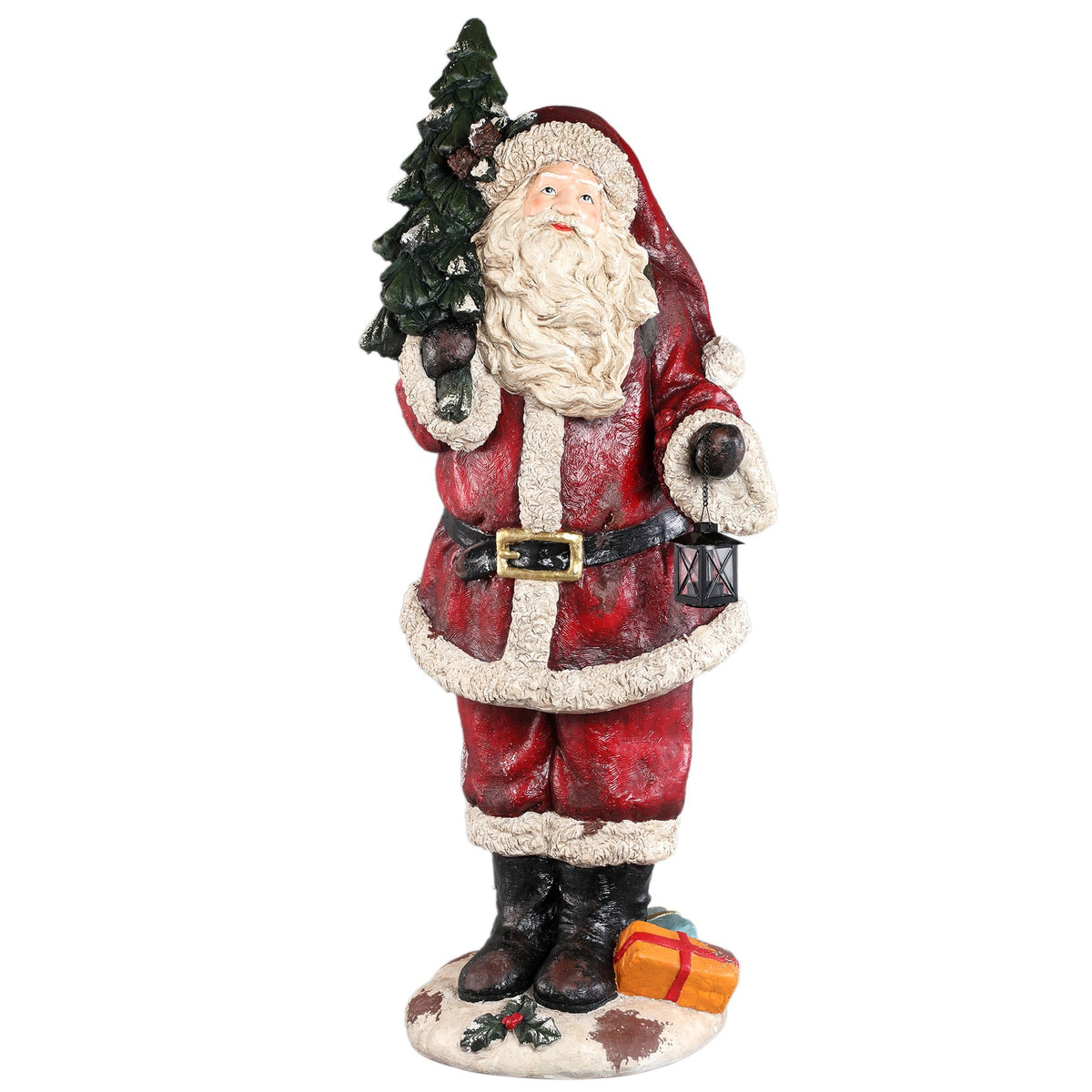 Weihnachtsmann Jolly mit Tannenbaum zwischen Tannen