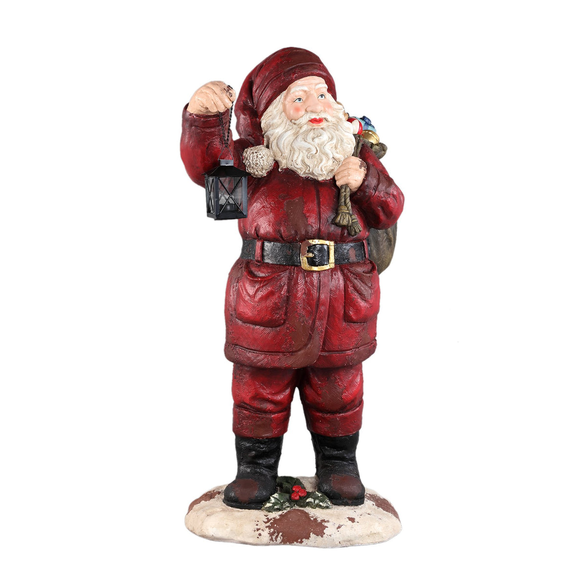 Weihnachtsmann Jolly mit Sack zwischen Tannen