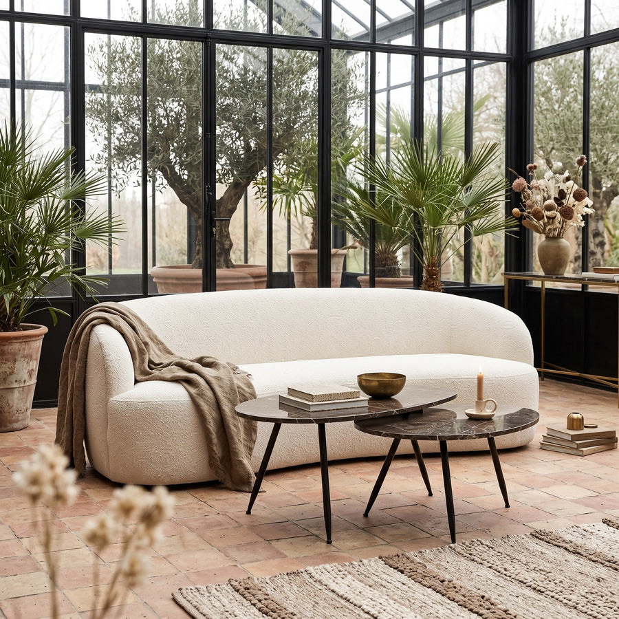 Dreisitzer-Sofa Bohne cremefarben von PTMD, 225 × 102 cm, im Wintergarten