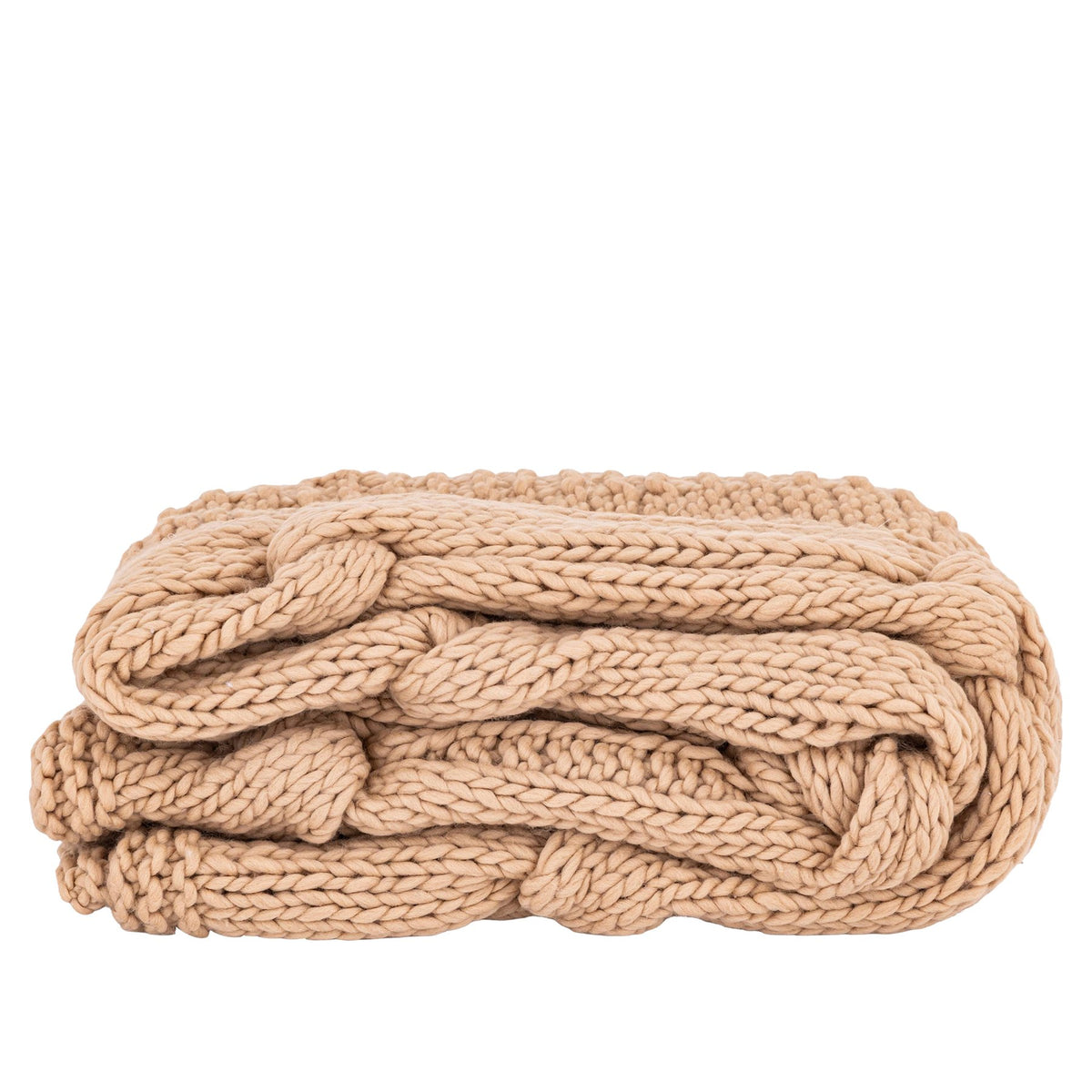 Plaid Rama Taupe, handgestrickt, 130 × 170 cm, Freisteller