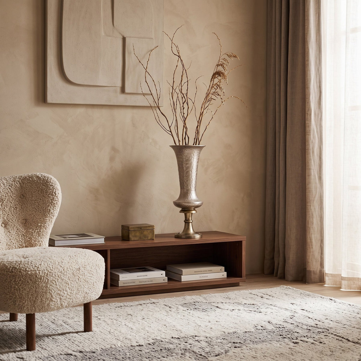 Pokalvase Lysse Champagner 61 cm im Wohnraum