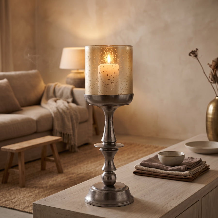 Windlicht Eliviana Silber 64 cm im Wohnraum