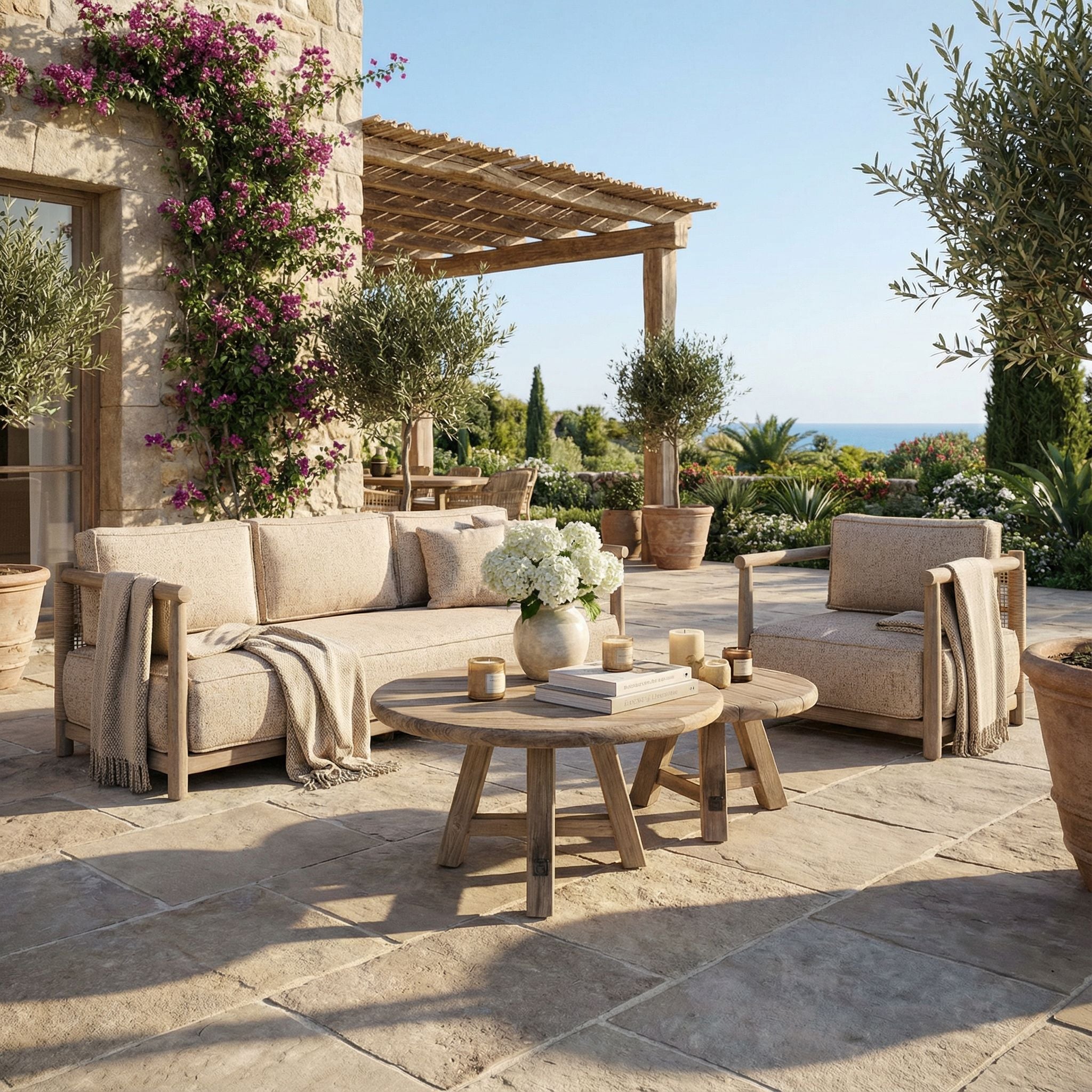 Sofa Mieke 2,5-Sitzer mit Polstern aus recyceltem Teakholz und PE Wicker Sand | bei STUFF Shop kaufen