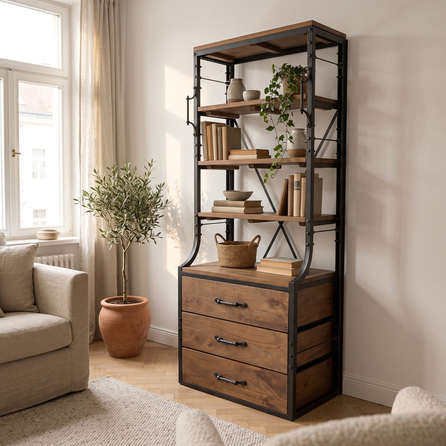 Bücherregal Heritage braun von STUFF Loft, Eisen und Holz, 84 x 52 x 208 cm im Wohnzimmer