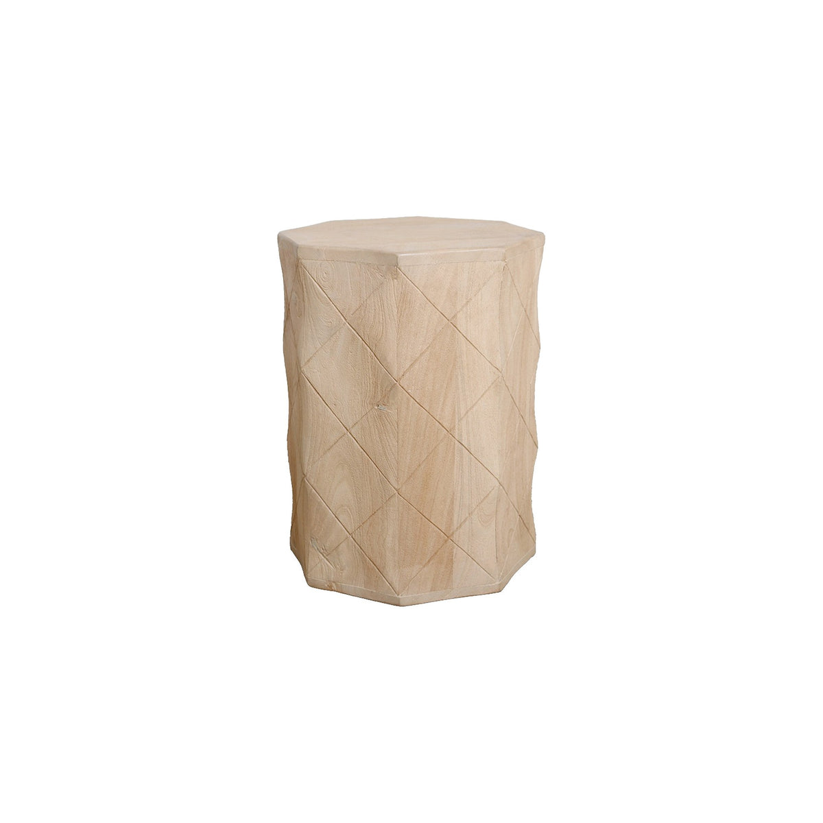 Hocker Driftwood mit Rautenmuster aus hellem Mangoholz, 35 x 45 cm | Freisteller | STUFF Loft