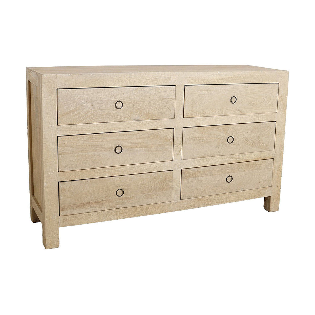 Kommode Driftwood aus hellem Mangoholz mit 6 Schubladen, 140 cm | Freisteller | STUFF Loft