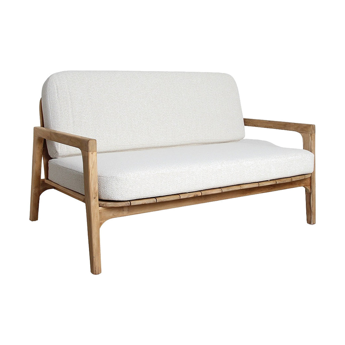 Lounge-Sofa Teakscape 2-Sitzer aus Teakholz mit naturweißen Kissen | Freisteller | STUFF Loft
