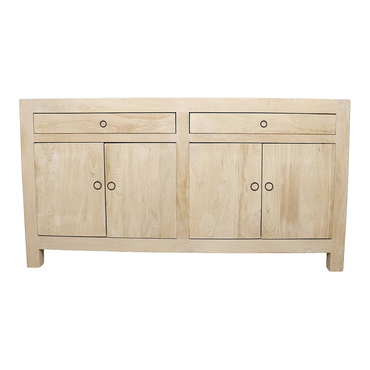 Sideboard Driftwood aus hellem Mangoholz mit 4 Türen und 2 Schubladen, 160 cm | Freisteller | STUFF Loft