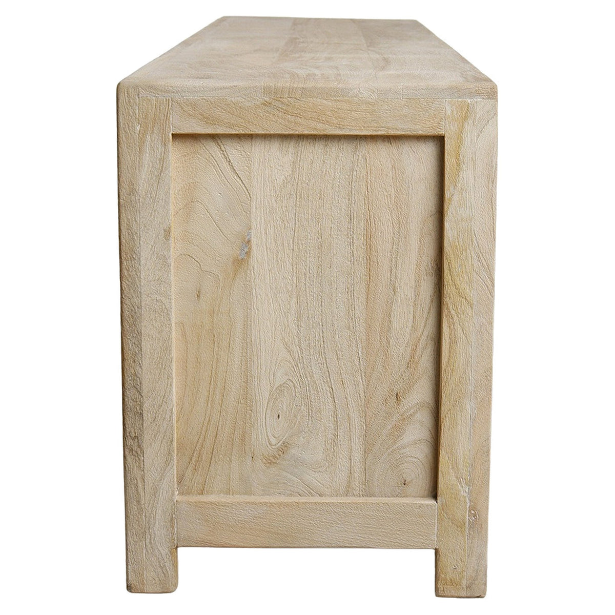 TV-Board Driftwood aus hellem Mangoholz mit 4 Schubladen und 2 Türen, 180 cm | Freisteller | STUFF Loft