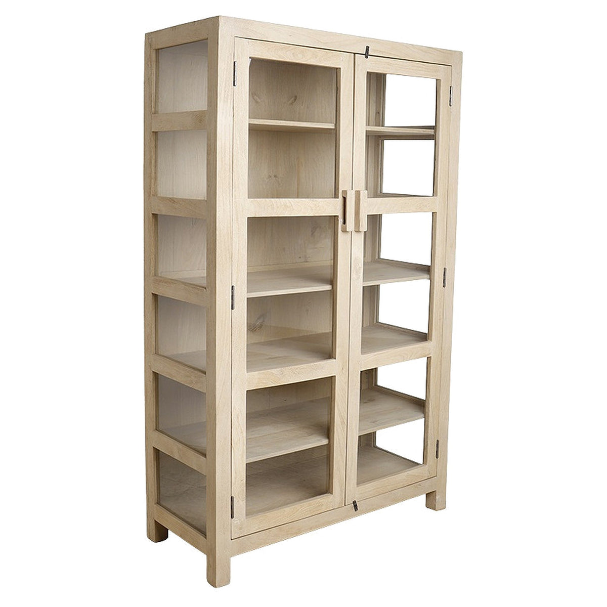 Vitrine Driftwood aus hellem Mangoholz mit 2 Glastüren, 114 x 190 cm | Freisteller | STUFF Loft