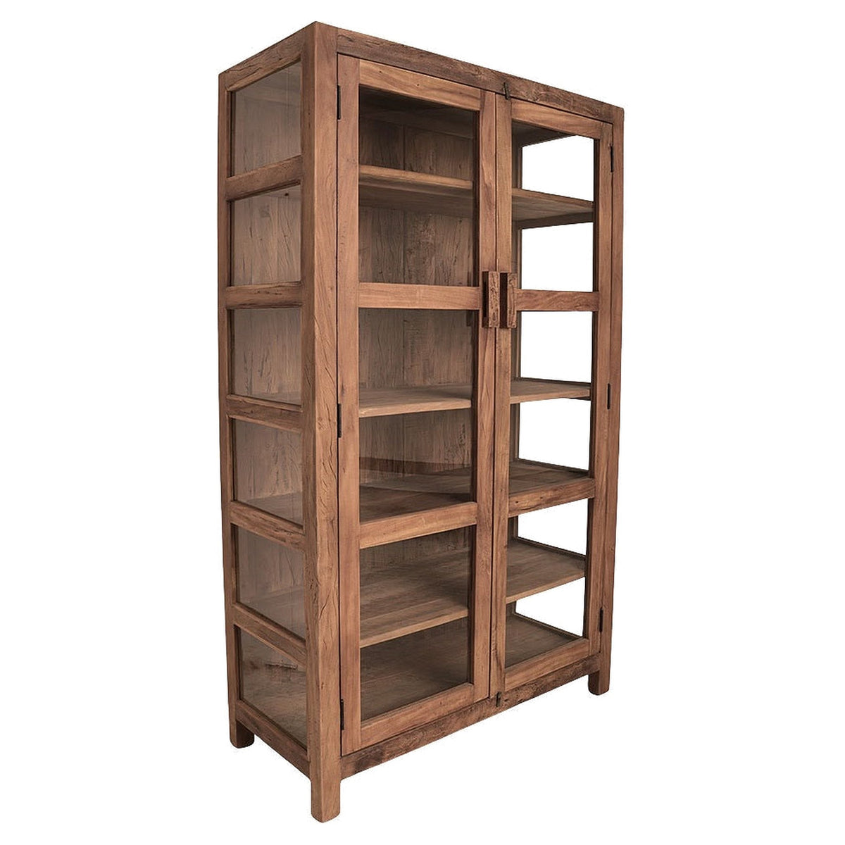 Vitrine Grainwood aus recyceltem Altholz mit 2 Glastüren, 114 x 190 cm | Freisteller | STUFF Loft
