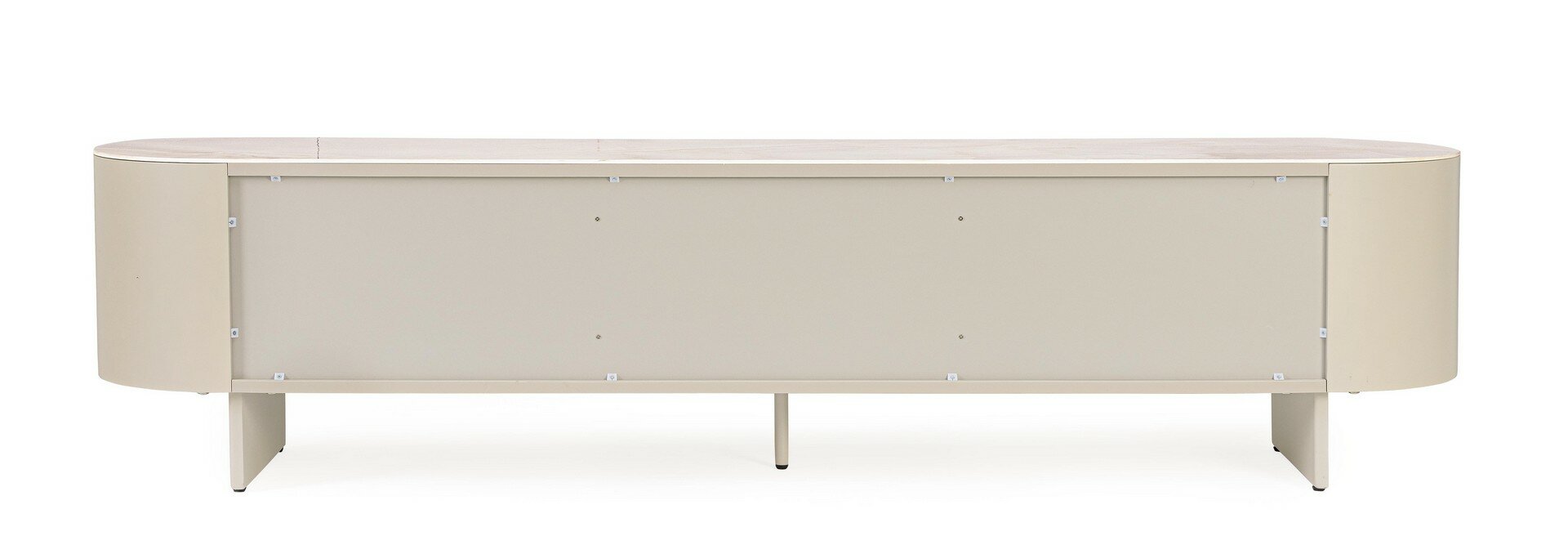 TV-Moebel Ardis Hellbeige, Front mit geoeffneten Tueren und Schubladen