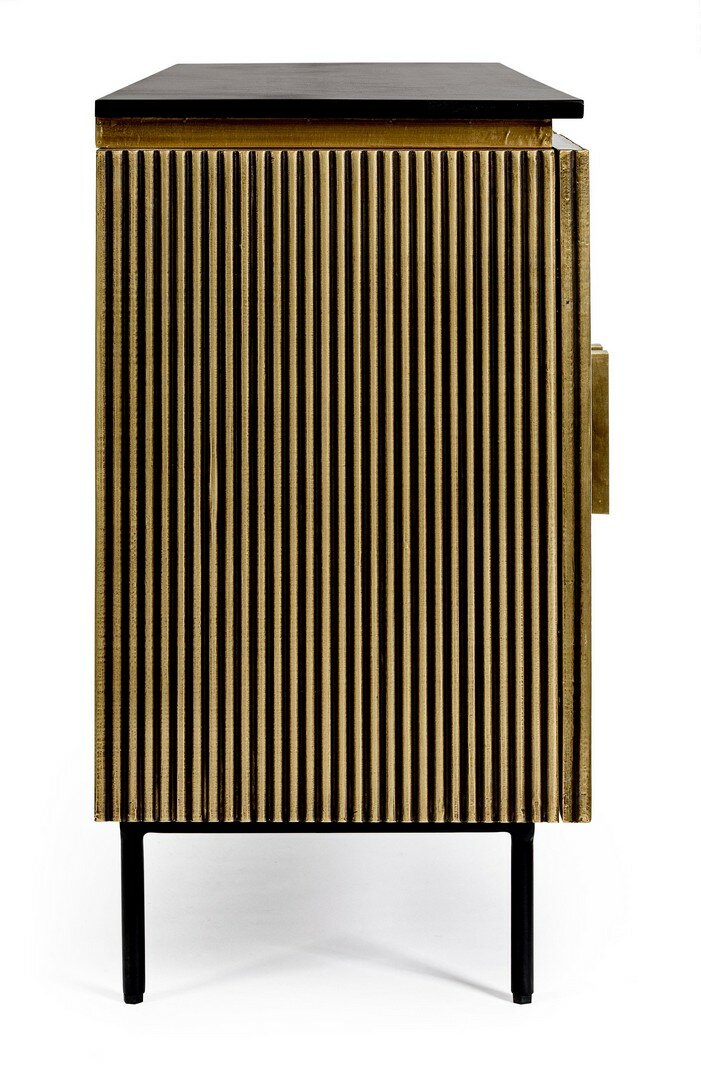 Sideboard Virat in Messingoptik mit Mangoholz-Platte, Seitenansicht
