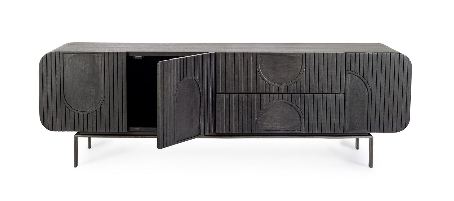 TV-Lowboard Orissa in Schwarz von Bizzotto aus Mangoholz mit Stahlbeinen und modernem Design